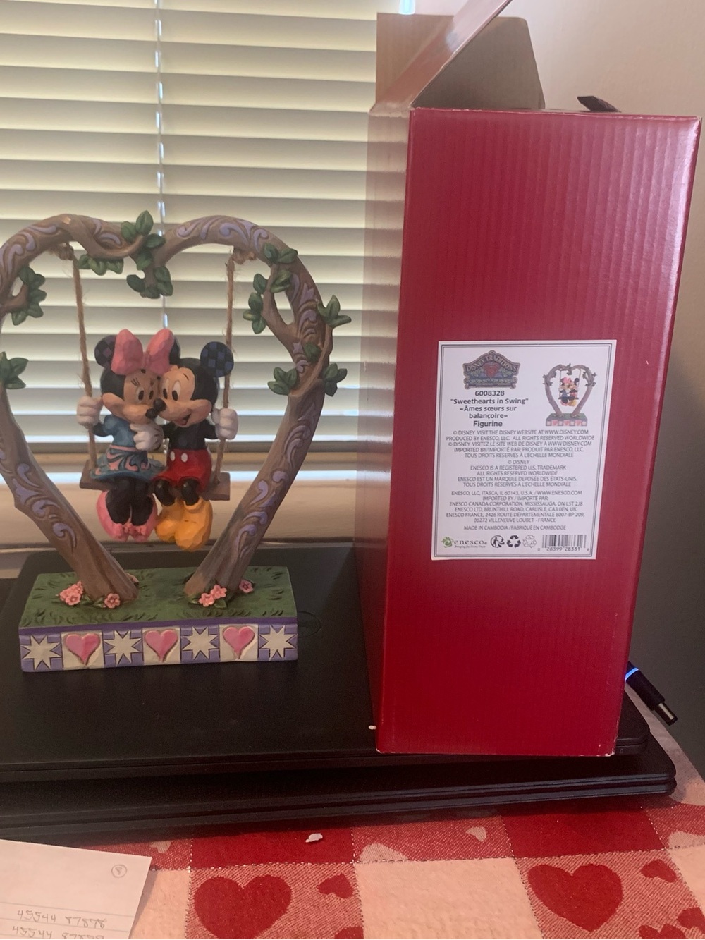 Jim Shore Mickey & Minnie Heart Swing Figurine with Red and Pink Accents